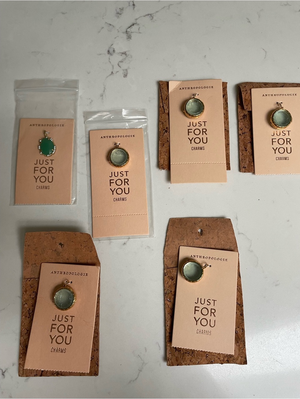 Anthropologie Gold-Trim Pale Green Round Pendant Charm